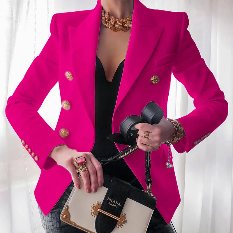 Blazer da donna Autunno Solido Cappotto sottile Giacca da completo Giacca da lavoro doppiopetto Giacche blazer moda autunnale Abito da lavoro da ufficio