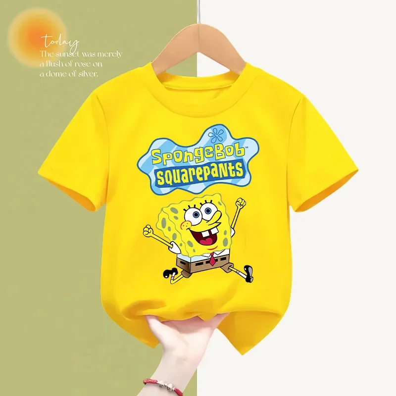 Spongebob Fashion Summer Cotton T-shirt Kids Clothing Cartoon short-sleeved sweatshirt boys girls top Kawaii