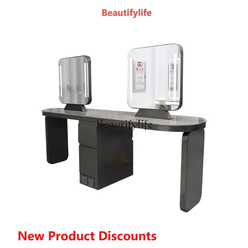 

X188 LBarber Shop Dressing Table Stainless Steel Hair Salon Simple Hairdressing Mirror with Light