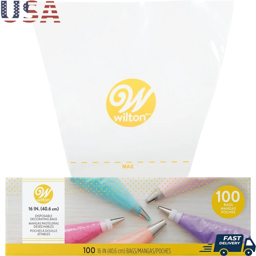 

100 Count 16 Inch Disposable Decorating Bags Easy Grab Plastic Piping Bags Buttercream Icing Meringue Cake Filling Savory Use
