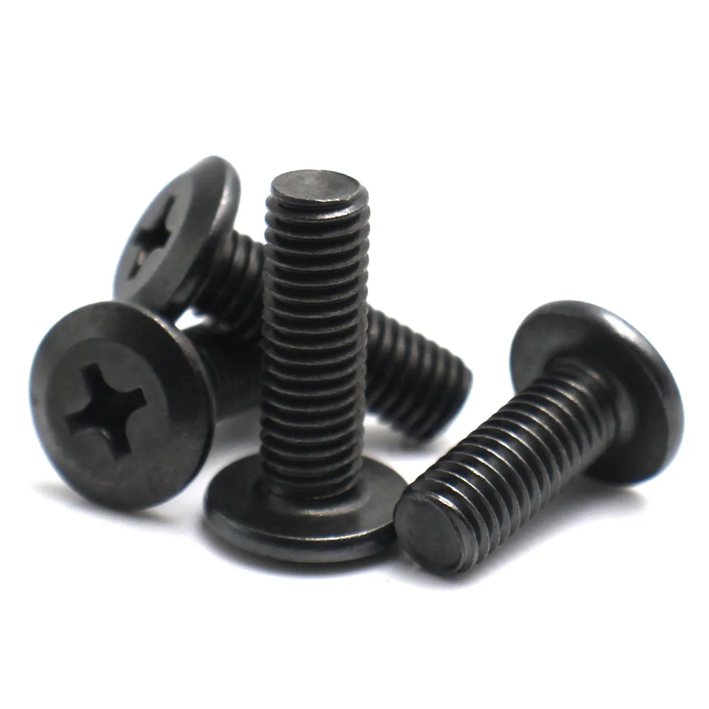 Black Carbon Steel Phillips Truss Head Machine Screws Chamfered Large Flat Head Furniture Connector Bolts M4-M8