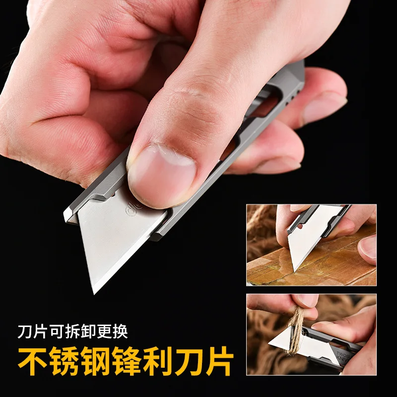 Titanium alloy tool knife, outdoor portable EDC hidden blade self-defense telescopic knife utility knife paper cutter