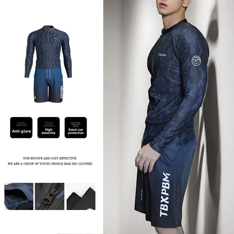 

Summer Sports Suit for Men Outdoor Running Beach Surfing Long Sve Casual Fitn Clothing Five-Quarter Pants T-irt