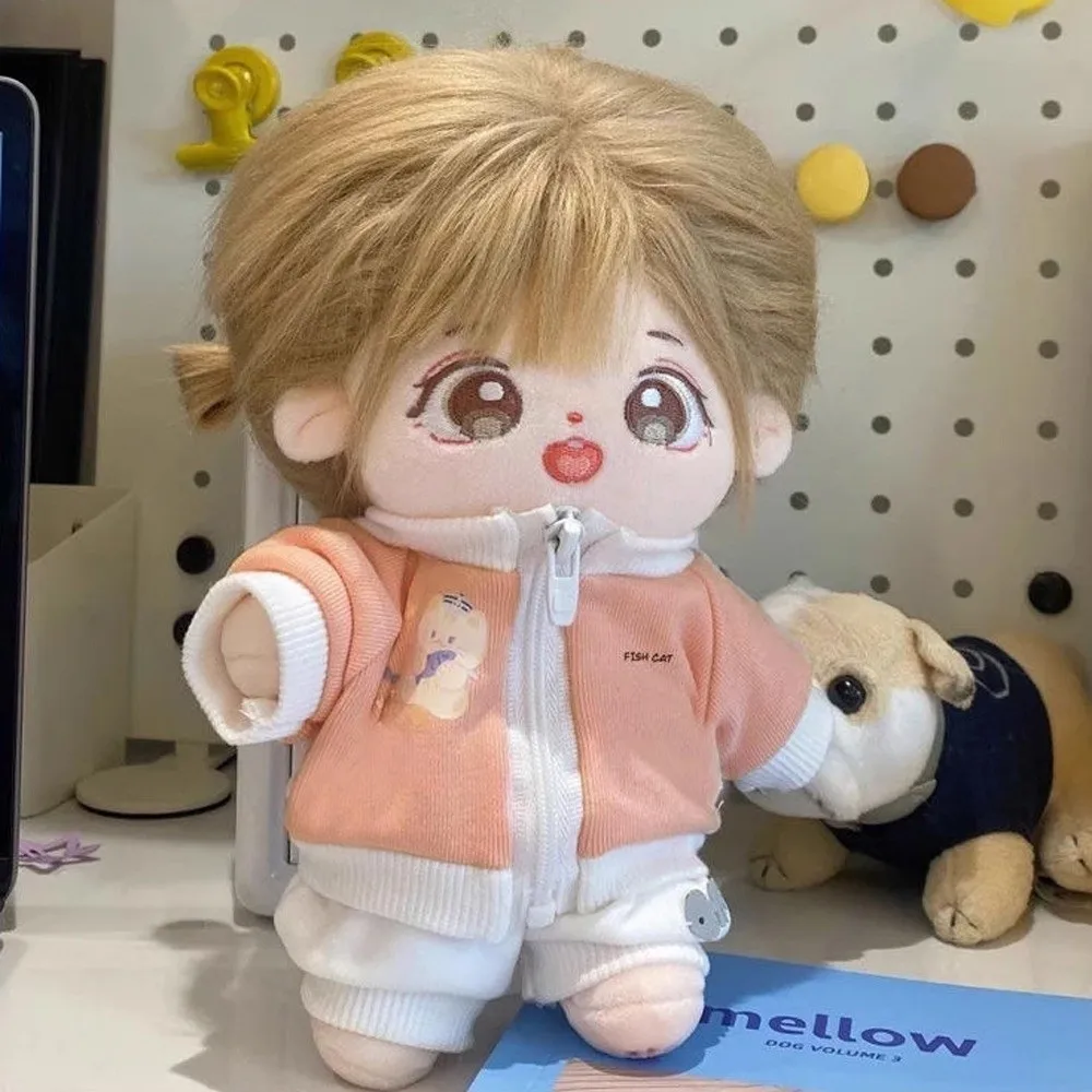 

Куртка с котом, 20 см, хлопковая кукольная одежда, милая шляпа, брюки, хлопковая кукольная одежда, комплект мини-куклы с рыбьей косточкой, подарок для детей