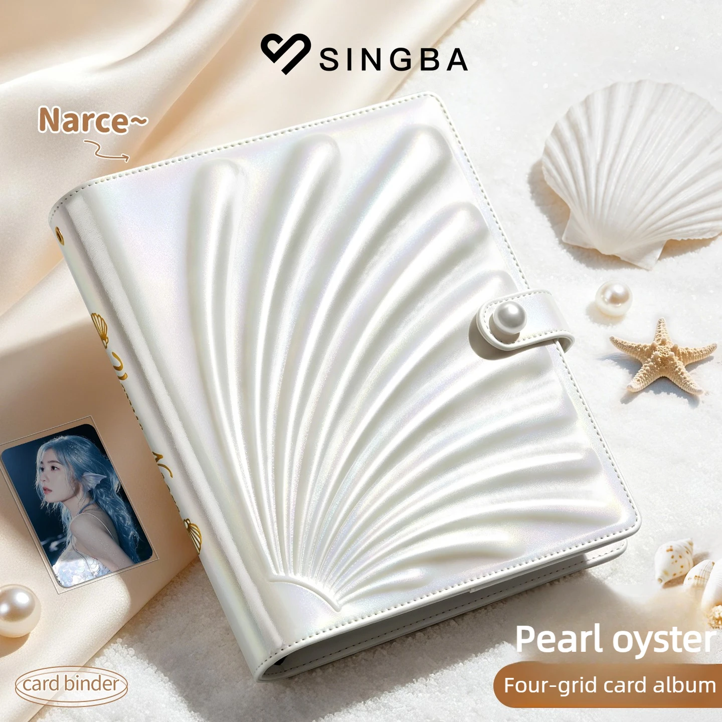 SINGBA Pearl Shell A5 Photo Card Album,Refillable 3 Inch Photocard Binder for Idol Polaroid Photos Trading Cards & Postcards
