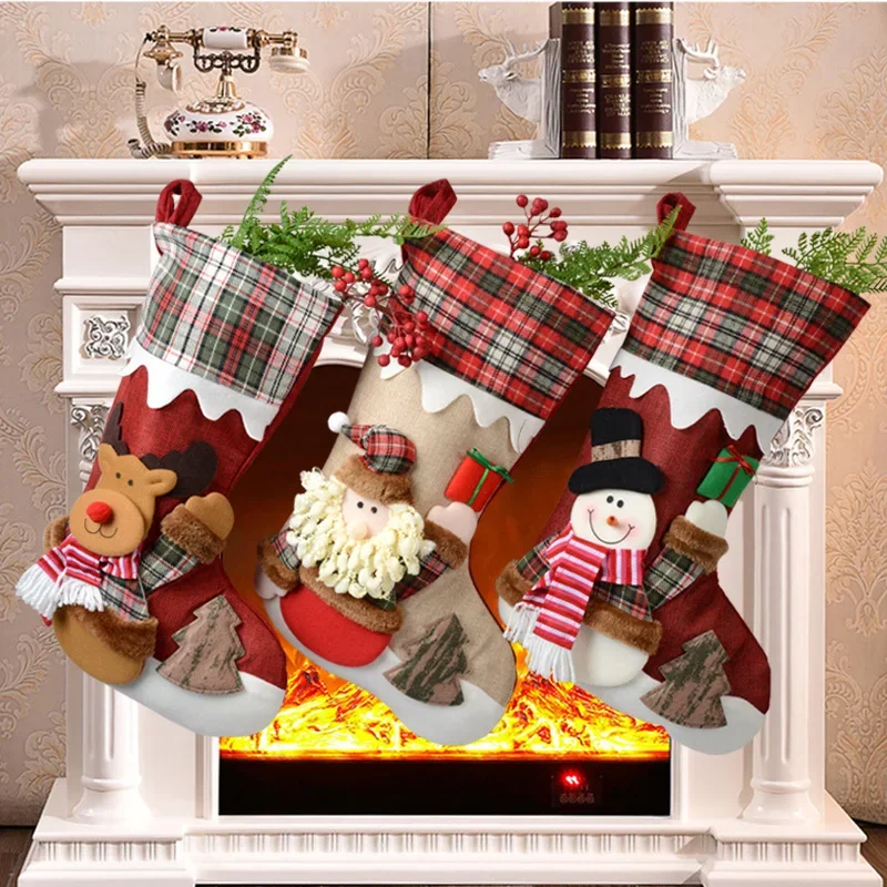 

Large Snowman Elk Deer Christmas Stocking Santa Claus Fireplace Christma Tree Decor Socks Xmas Gift Bags Candy Holder Decor Home