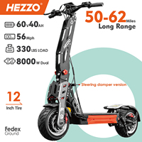 HEZZO F9 Foldable Electric Scooter for Adults 60v 8000w Dual Motors Powerful 60MPH EScooter Fat Tire 40Ah NFC Off Road Scooter