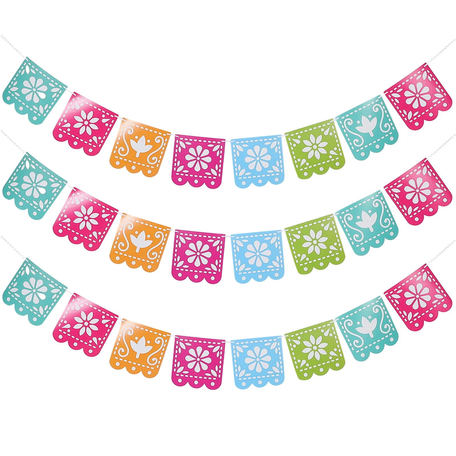 

3Sets Mexican Party Banner Fiesta Decorations Mexican Theme Party Day of The Dead Reusable Hanging Garland Colorful Flags