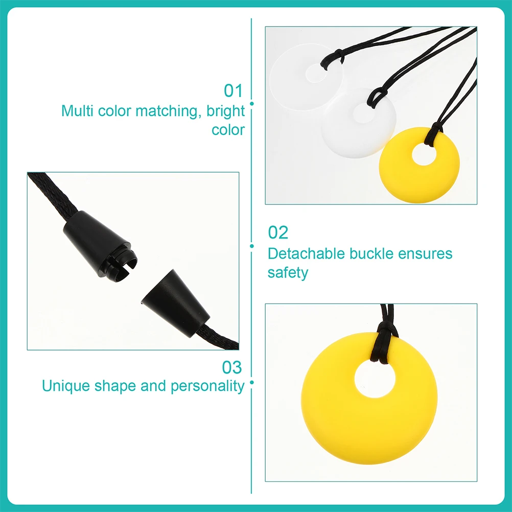 

2pcs Round Pendant Necklace Baby Molar Teether Chewable Sensory Necklace For Toddler Infant Teething