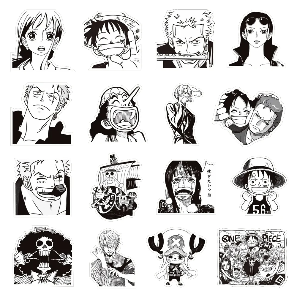 10/30/65pcs Black White Anime ONE PIECE Stickers for Kids DIY Graffiti Motorcycle Skateboard Laptop Waterproof Cool Sticker Toys