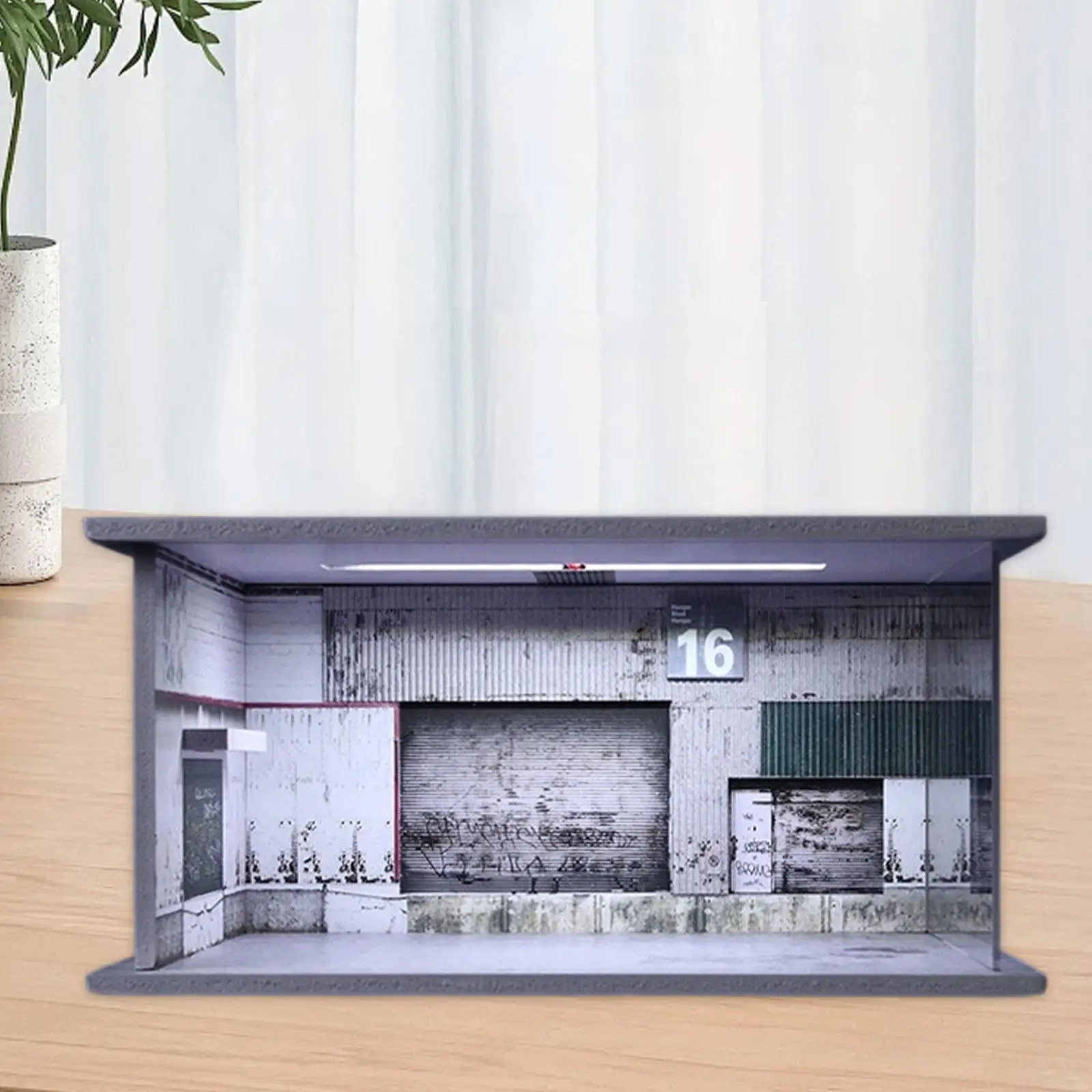 

1/64 Model Car Display Case Warehouse Photo Prop Scenario Micro Landscape Decor with LED Light and Acrylic Cover Diorama