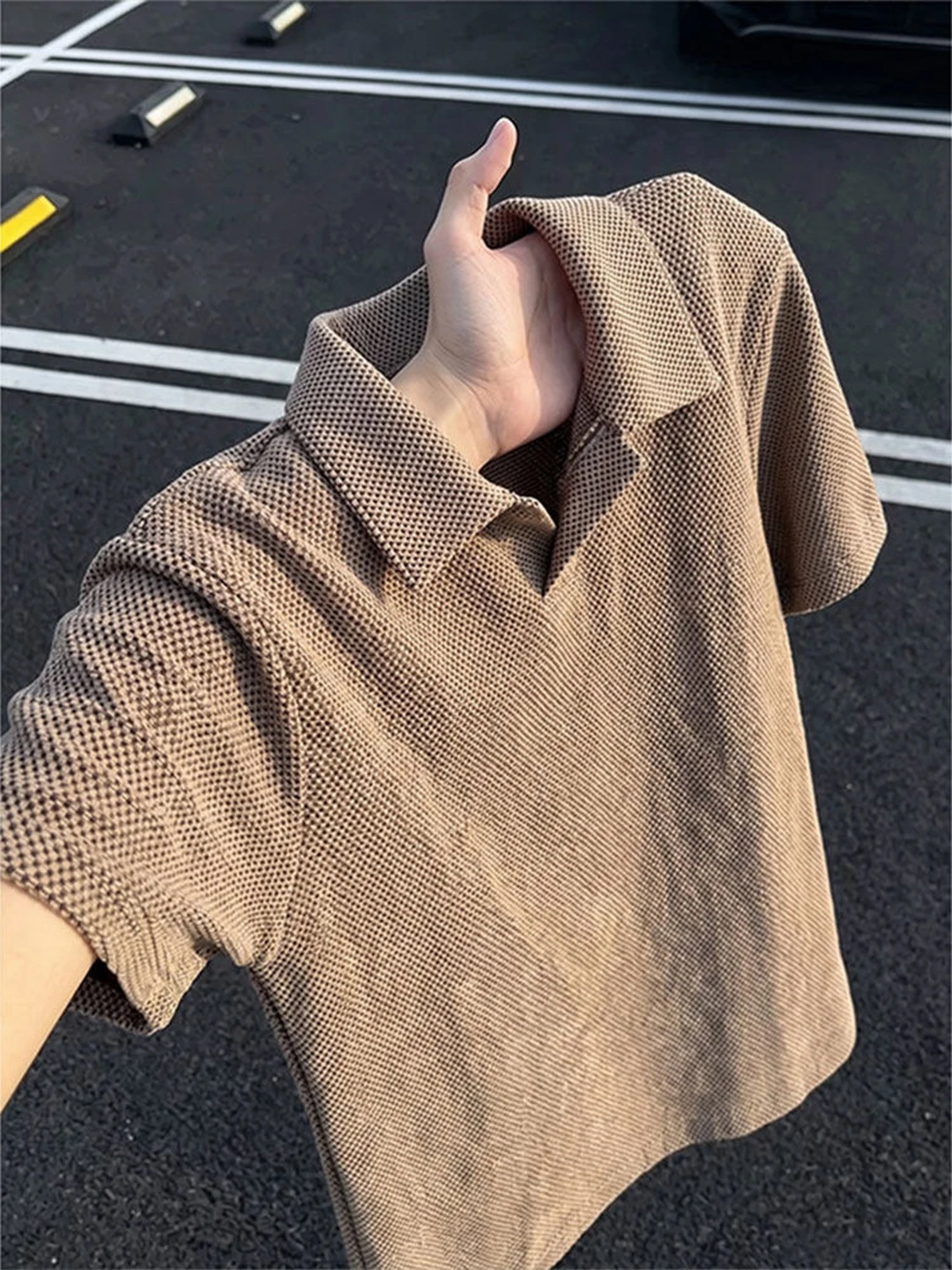 Retro Dragon Scale Pattern Breathable Light Short Sleeve Men's T-Shirt Summer Loose Fit Penguin Collar  Shirt Casual Top