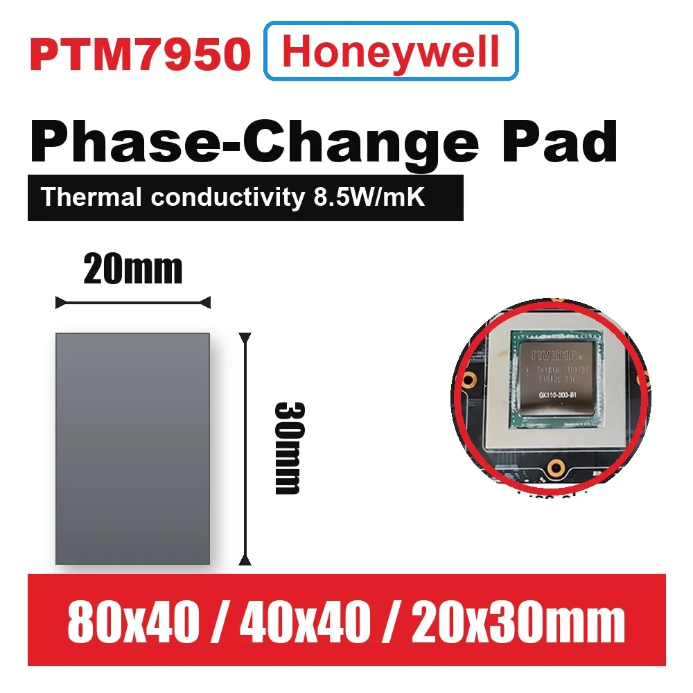 Honeywell PTM7950 Thermal Pad for Laptop Cooling 8.5W/mK Phase Change Sheet Replace Thermal Paste 40x40 80x40mm