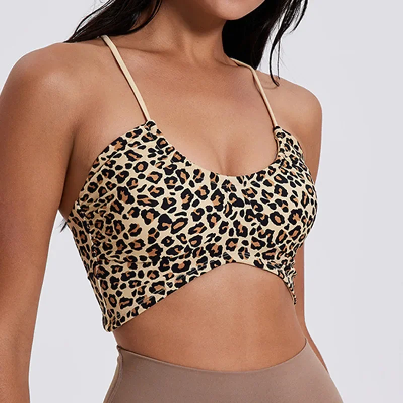 

Gym Yoga Bras Women Cross Back Straps Fitness Leopard Sexy Yoga Bra High Strength Tight Sport Top with Chest Pad Underwear