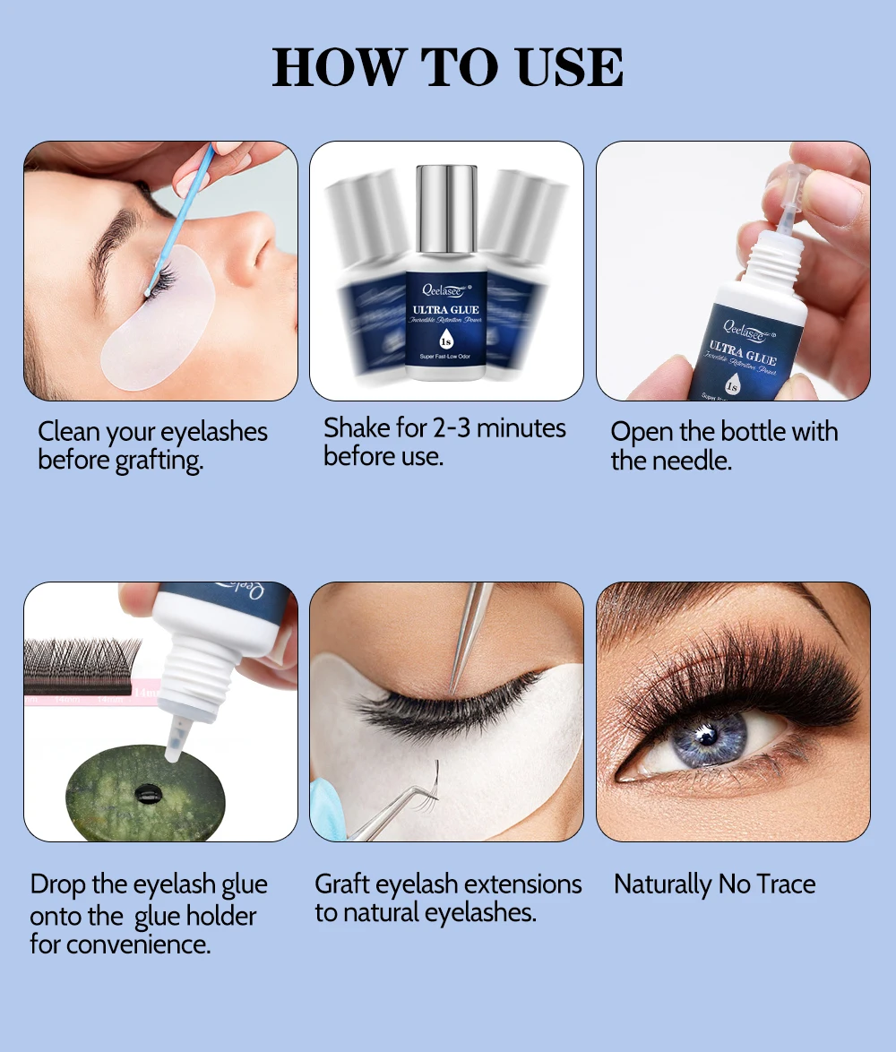 Qeelasee Professioneller Wimpernkleber 1s, schnell trocknend, wasserdicht, langlebig, mildes Wimpernverlängerungs-Make-up für den Salon – Detail 14