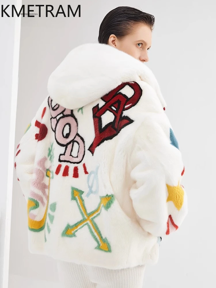 เสื้อแจ็คเก็ตขนมิงค์แท้ 100% สำหรับผู้หญิง เสื้อโค้ทขนสัตว์แท้สีขาวสุดหรู พร้อมฮู้ด เสื้อโค้ทฤดูหนาวคุณภาพสูง เสื้อผ้าผู้หญิง 2025 Fourrure