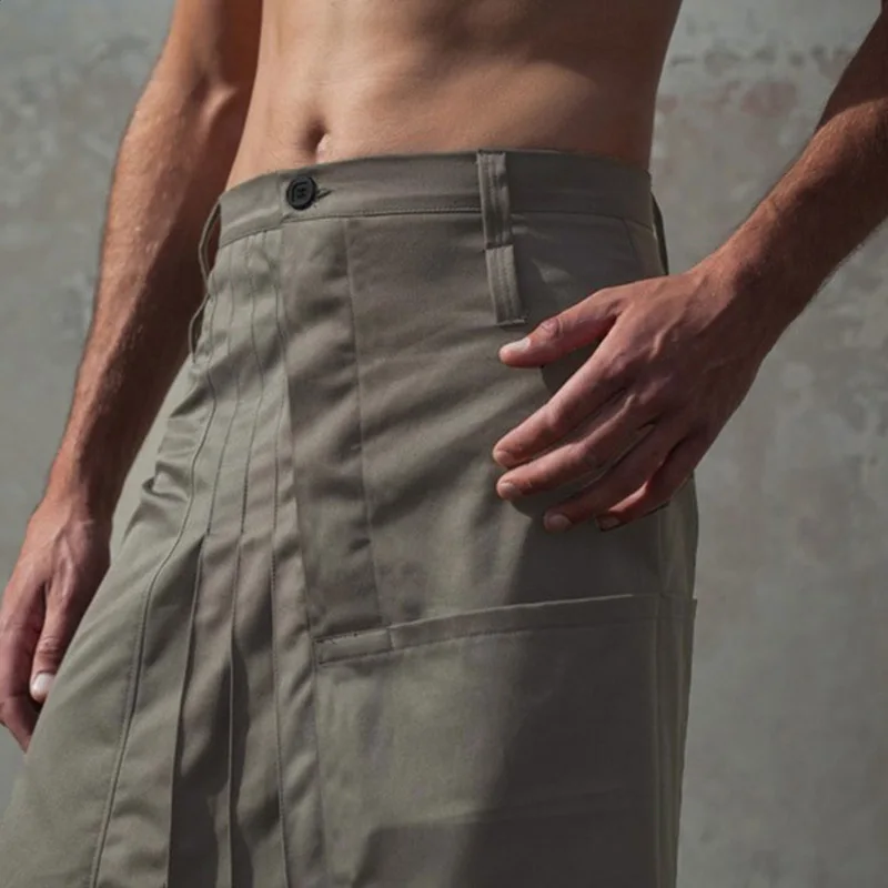 Middeleeuwse Half Geplooide Rok Voor Heren Casual Wikkel Heup Rok Effen Color Samurai Rok Cosplay Rozint Halloween Kostuum