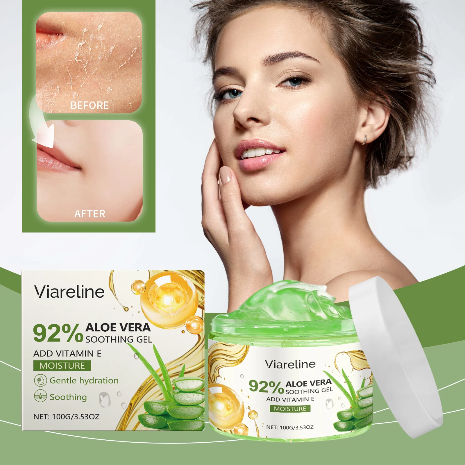 

Viareline Aloe Moisturizing Gel Moisturizing Delicate Skin After Sun Moisturizing Care Cream