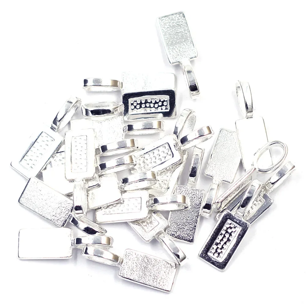 50Pcs Silver Plated Tag Glue on Bail Pendants Base Earrings Fashion Jewelry Findings 21x7mm