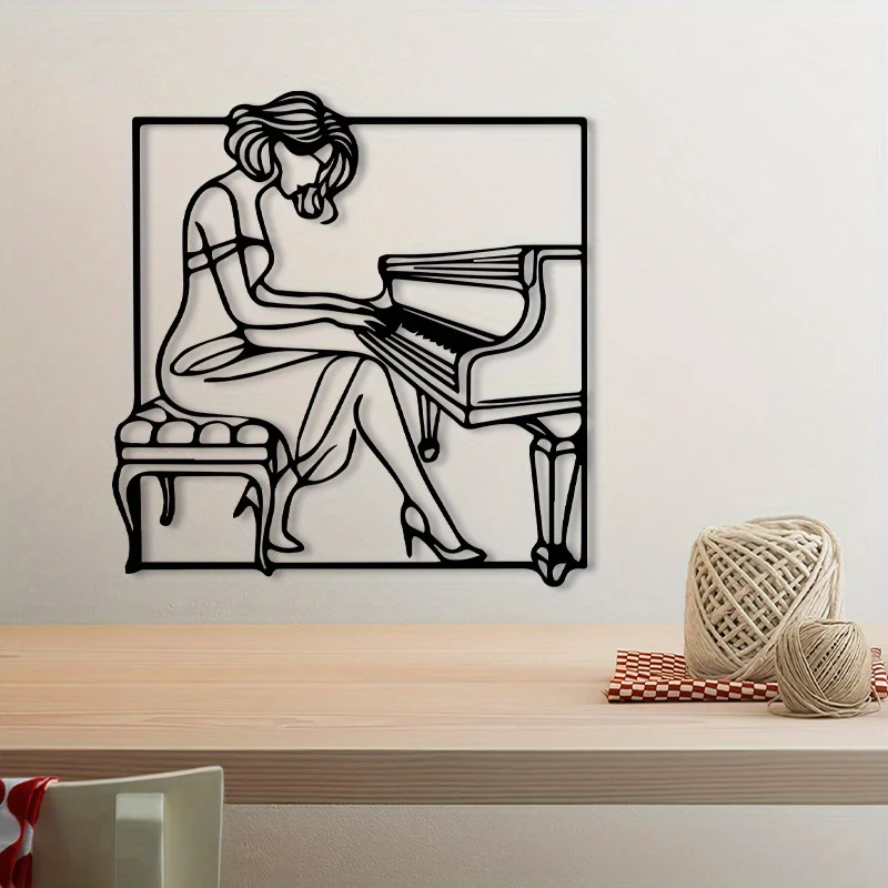 A metal wall decoration for a piano player，Pianist statue mural 1pc