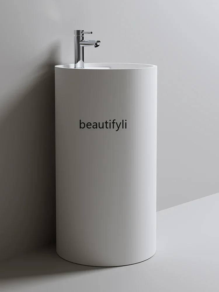 yj58 Artificial Stone round Column Basin Simple Matte Senior Hotel Pedestal Basin Bathroom Wash Basin