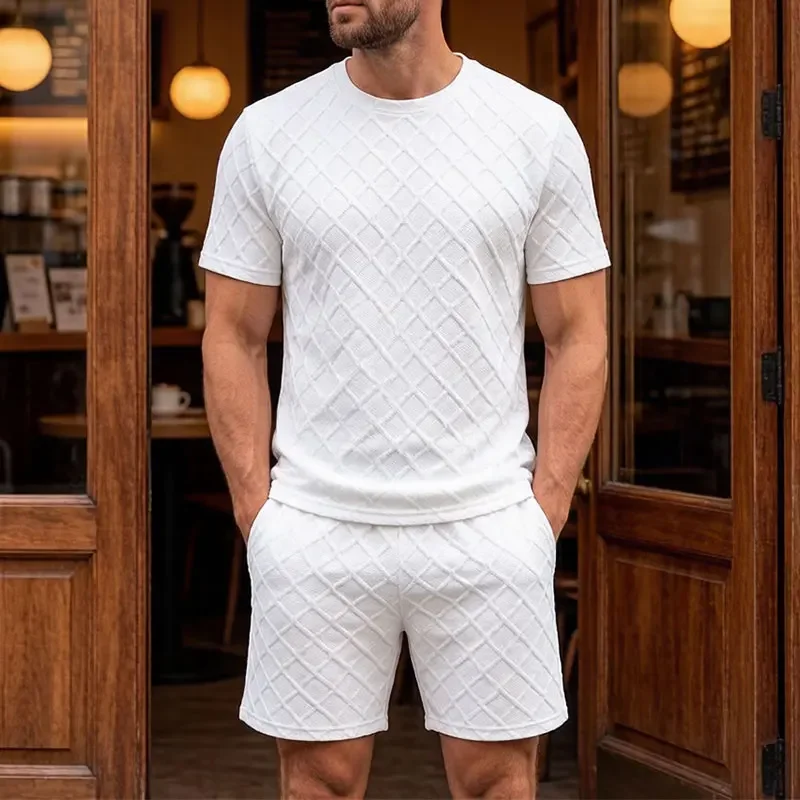 Conjuntos de Ropa para Hombre, Moda Casual, Nuevo Conjunto de Verano con Camiseta de Manga Corta y Pantalones Cortos de Color Sólido, Estilo Hawaiano, Dos Piezas, Ropa Urbana