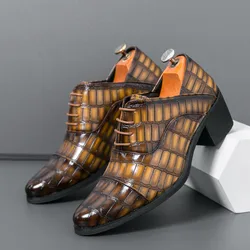 Luxury Brown Men's High Heel Shoe Pointed Leather Dress Shoes for Men Fashion Height Increasing Wedding Formal Shoes Men Oxfords