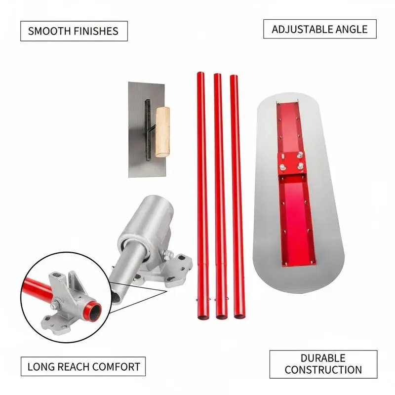 Bull Float Concrete Float 1200x300 mm, Complete Concrete Tool Trowel Set, Handle Length 3 x 1.8 m, Smoothing Trowel, Steel, Adjustable Bottom, Construction Aid view 5