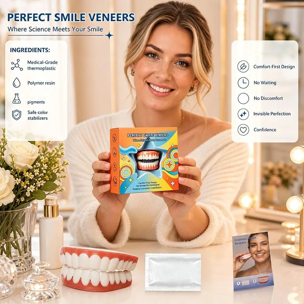 Comfort Silicone Upper & Lower Dentures Full Coverage Simulation Teeth For Meals Outdoor Activities, Restore Your Youthful Smile