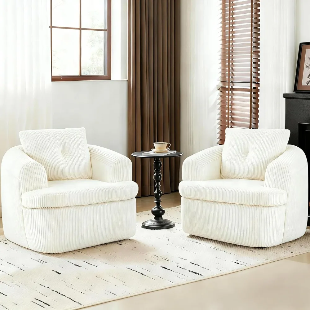 

36.6" Swivel Accent Chairs Set of 2, 360 Degree Oversized Swivel Barrel Chair for Living Room, Modern Corduroy, Customized