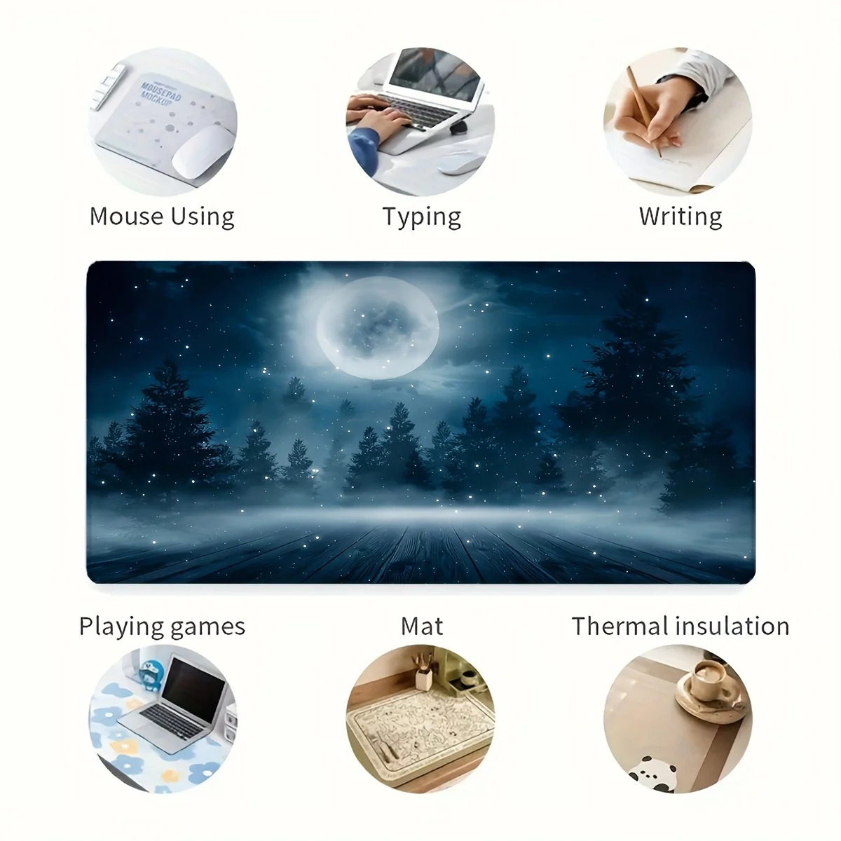 Moonlight Forest Desk Mat Extra Large Mouse Pad Non-Slip Rubber Stitched Edge Gaming Office Mat