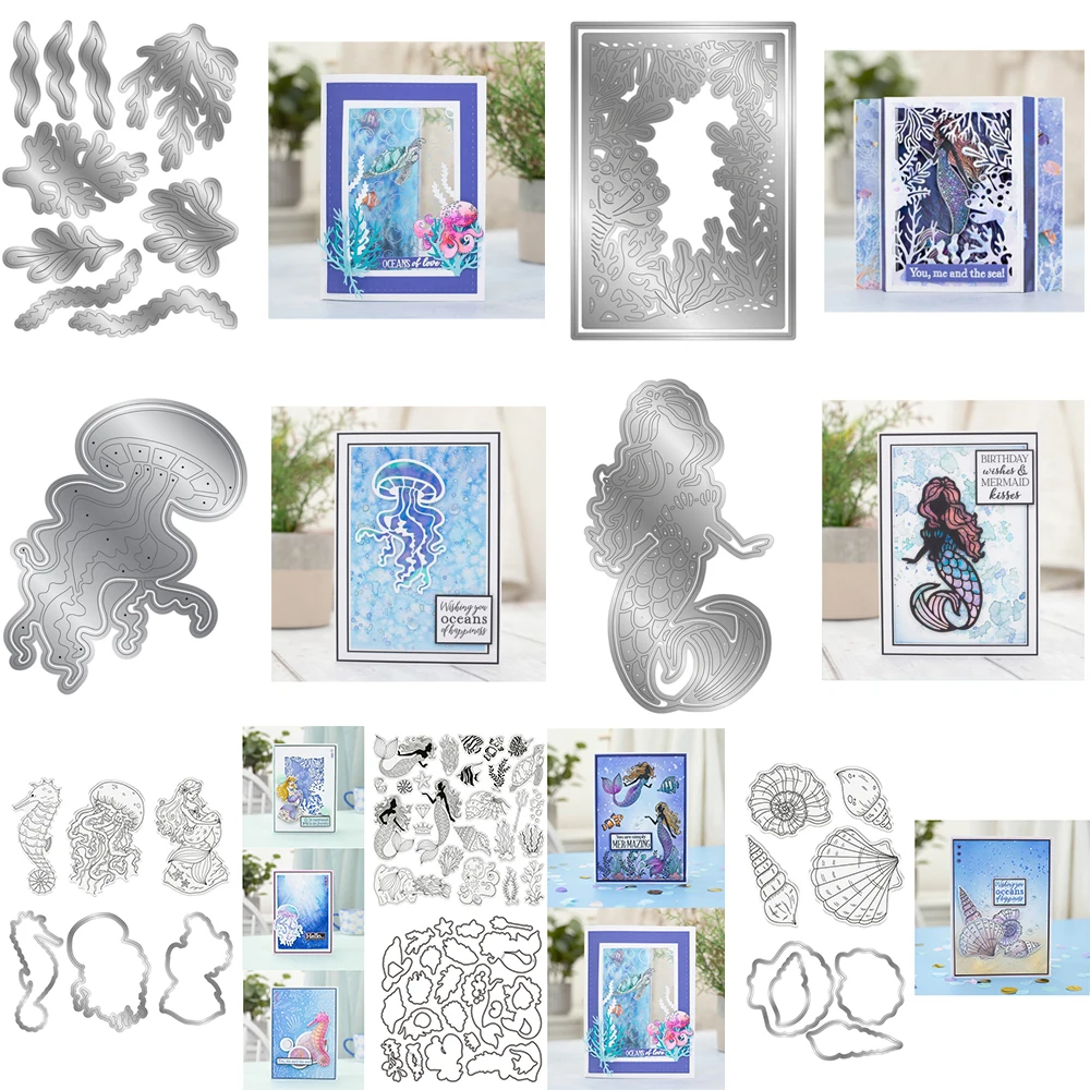 Enchanted Ocean Collection Cutting Dies and Stamps Mermaid Shell Octopus DieCut For DIY Scrapbook Album Decora Craft Card Making