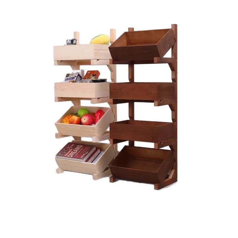 

Solid wood rack floor-to-ceiling kitchen four-layer solid wood snack storage fruit and vegetable living room wooden bookshelf hi