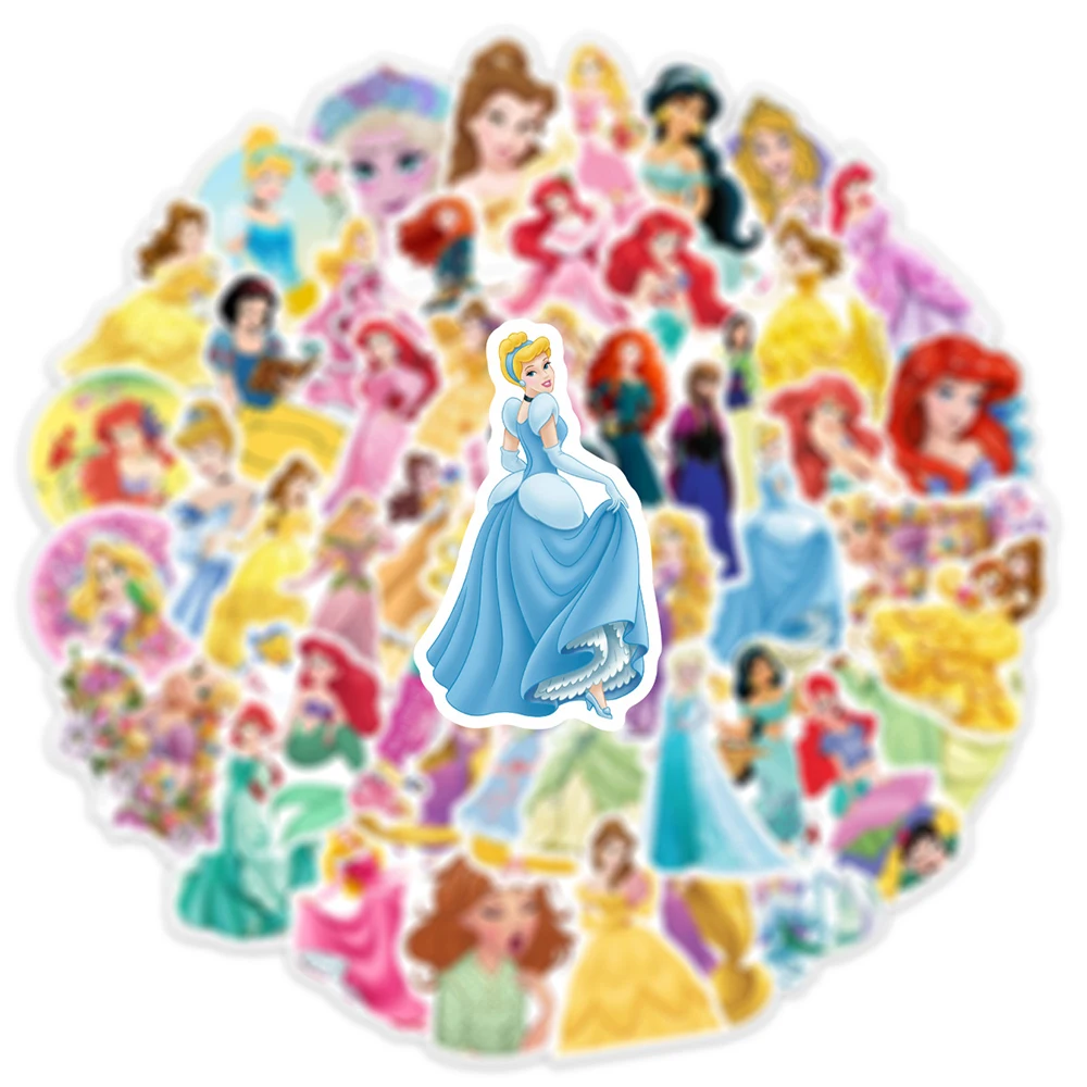 10/30/50PCS Cute Princess Stickers Toy For Kids PVC Waterproof Luggage Laptop Notebook Guitar Suitcase Car Disney Cartoon Decals