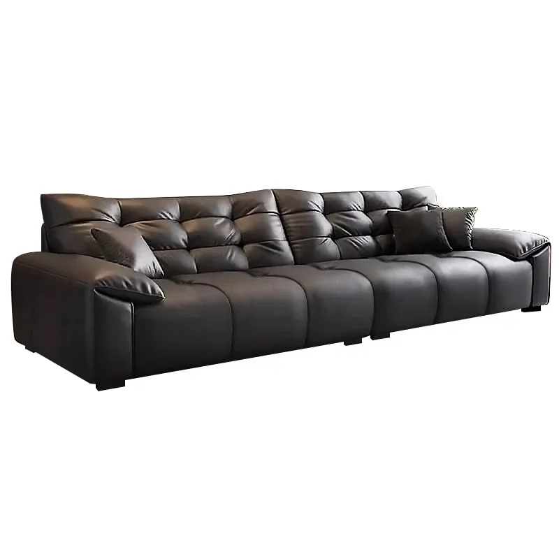 

Italian minimalist high-backrest leather sofa, living room first-layer cowhide household straight-row sofa