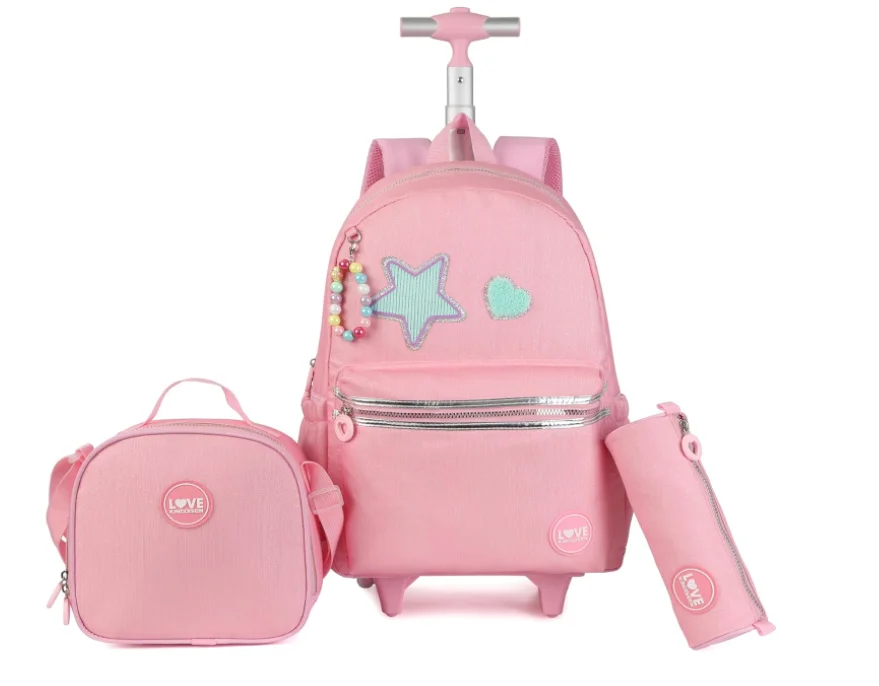 

17 Inch Rolling Luggage Bag Carry-on Wheeled Laptop Backpack 3 pcs with Wheels for Girls School Rolling backpack bag for Girls