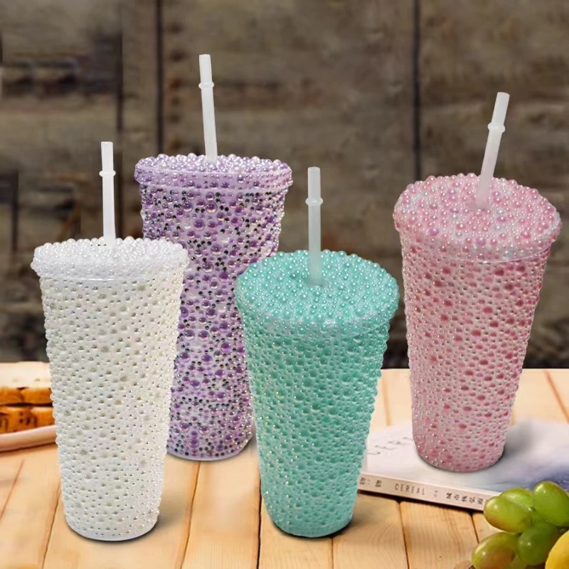 

Vacuum Flasks Thermoses New Diamond Double Layered Cold Drink High Beauty Light Luxury Straw Set Slimming Cup Durable Sturdy