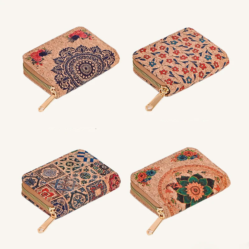 10pcs Wallets Women Cork Leather Flower Geometry Multifunctional Short Card Holder