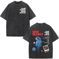 Camiseta estampada de gran tamaño lavada del álbum Bad Bunny Debi Tirar Mas Fotos DTMF, camiseta Vintage para hombres y mujeres, ropa informal estilo Hip Hop