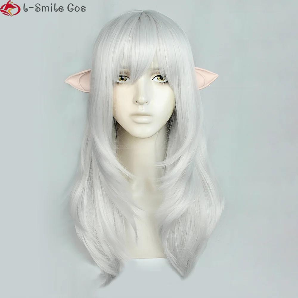 FF14 56cm Long Estinien Varlineau Cosplay Wig Estinien Varlineau Silver White Wig With Ear Heat Resistant Hair Anime FFXIV Wigs