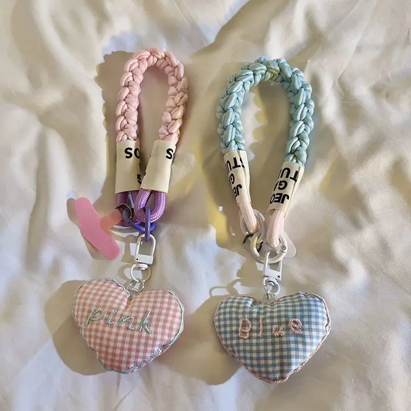 

Розовый решетчатый кулон в форме сердца, ремешок для мобильного телефона, браслет для телефона, анти-потерянный ремешок, ювелирные изделия, ремешки для телефона для девочек и женщин