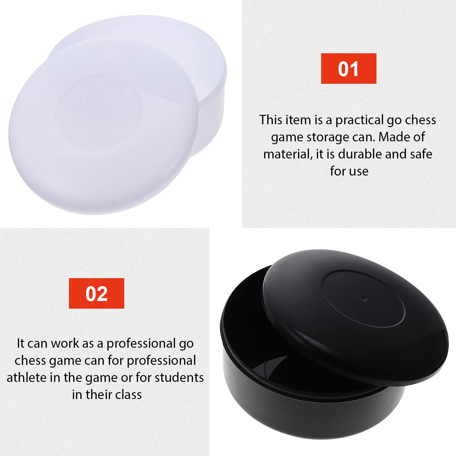 

4pcs Plastic Chess Pieces Jar Go Storage Box Lidded Black White Compact Lightweight Travel Size Beginner Set Dustproof Cover