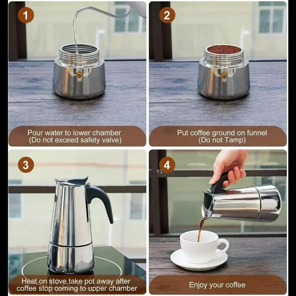 Coffee Maker Moka Pot 50ml-600ml Stainless Steel Cafe Percolator Maker, Italian Coffee Machine Fit Induction Cookers Coffeeware