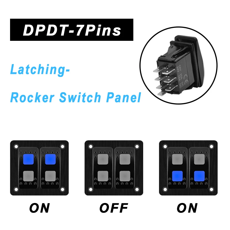 

2 Gang DPDT Switch Panel ON OFF ON Latching Dual Lens Rocker Switch Panel For Car Marine Camper Caravans UTV ATV With Sticker