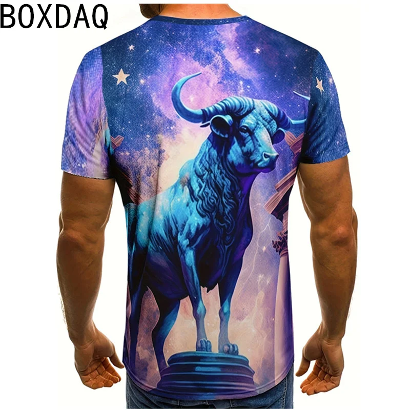 3D Animal Bull Lion Pattern Printed T-shirt Men Summer Short Sleeve O-Neck Casual Tops 2024 New Men Cotton Tops