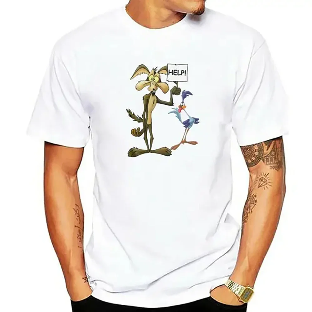 Roadrunner Coyote T-Shirt Pure Clothing Pattern Hipster Tops men clothing Men's Clothing Vintage Crew Neck Short Sleeve T-Shirt