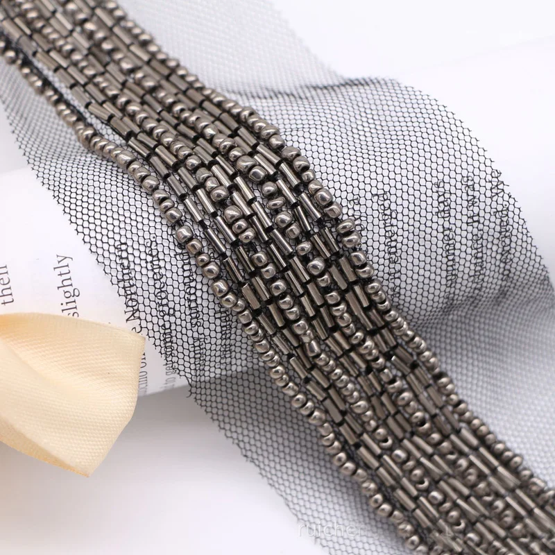 2Yards White Black Pearl Mesh Lace Tape 25mm Beaded Lace Trim Ribbon For Sewing Clothing Wedding Dress Materials