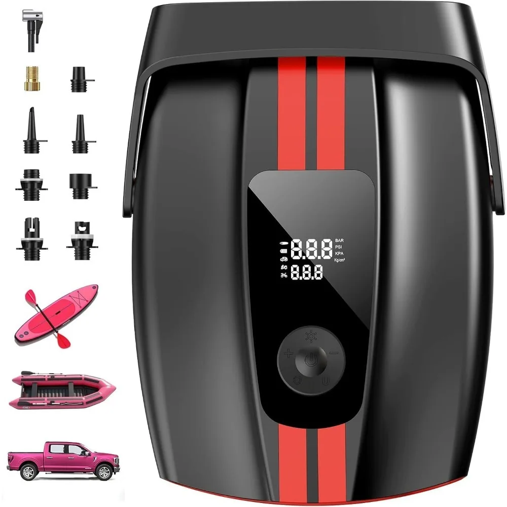 Portable Electric SUP Pump with Auto Shutoff 50PSI Cooling Fan 9 Nozzles HD LCD Display 12V DC