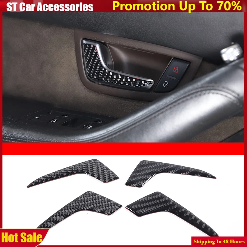 

For 2004-2012 Audi A8 Soft Carbon Fiber Car Door Inner Handle Sticker Car Interior Protection Accessories 4Pcs