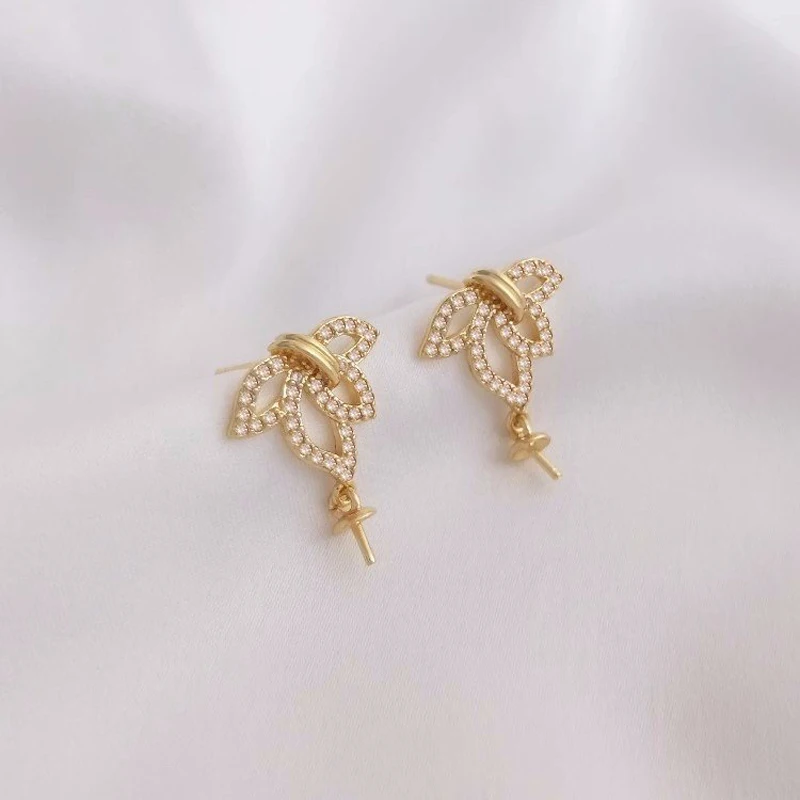 2PCS 14K Gold Filled 20*15mm 925 Silver Needle Leaf Earrings DIY Handmade Earrings Accessories With Zircon Earrings Material